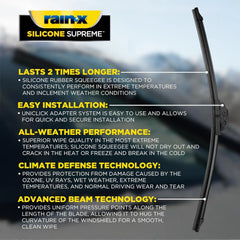 RainX Silicone Supreme Windshield Wiper Blade 17" - Heavy Duty Silicone Squeegee, Extreme Weather Resistance & All-Season Performance, Streak-Free Beam Technology, Quick Install (Pack of 1)