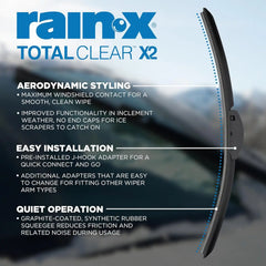 Rain-X 810336 Total Clear Beam Wiper Blades 26" & 17" Windshield Wipers for All-Weather Performance, Rubber Squeegee for Smooth Clean Wipe & Quiet Operation - 2 Pack Value